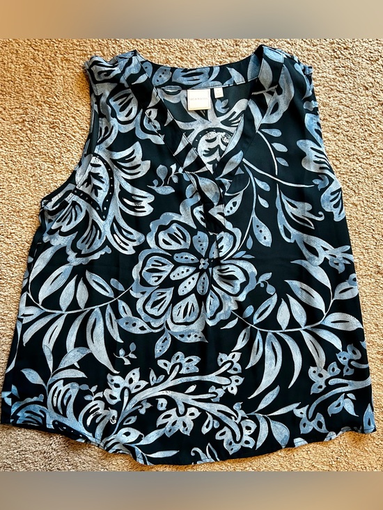 Zac & Rachel Tops - Zac & Rachel Black Floral Sleeveless Blouse with Gray Pattern